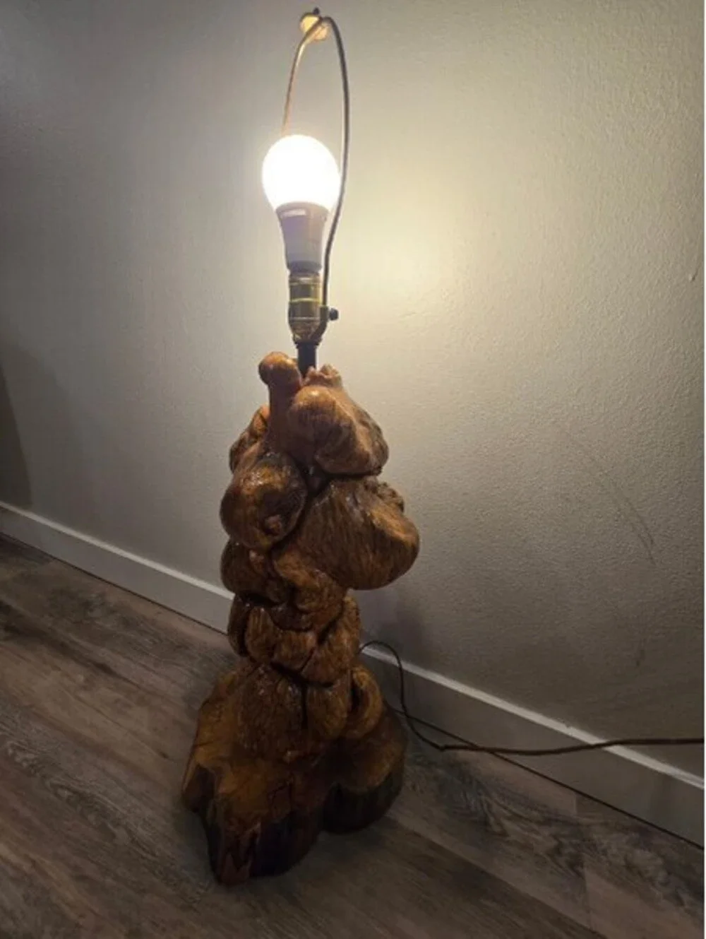 Vintage Mid Century Burl Wood Table Lamp Large 34” Organic Modern Sculptural